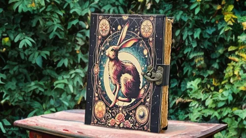 Vista 2 de The Easter Rabbit Grimoire – Handmade Leather Journal, Blank Spell Book of Shadows, Vintage Junk Journal, Gothic Notebook, 200 Deckle Edge Pages