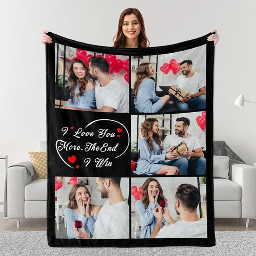 Vista 26 de Mantas personalizadas con fotos, regalos personalizados para parejas para esposa, marido, novia, novio, manta con imagen personalizada "I Love You