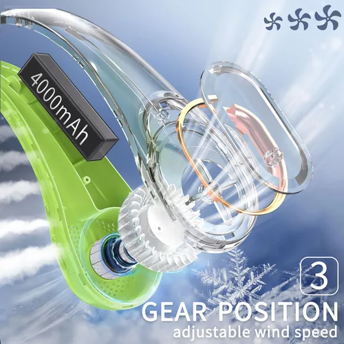 Vista 4 de FrSara Ventilador de cuello portátil sin aspas, 5200 mAh, 3 velocidades, viento envolvente de 360°, ultra silencioso, recargable por USB, ventilador