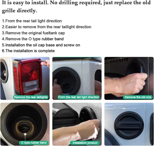 Vista 6 de Cubierta de Tapa del Tanque de Combustible con Bloqueo Compatible con Jeep Wrangler 2018-2023 JL y Unlimited Cubierta de Puerta de Llenado