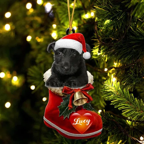 Vista 51 de Adorno de Navidad de perro afgano en bota de Papá Noel, adorno de nombre de perro personalizado, regalo para amante de los perros, decoración