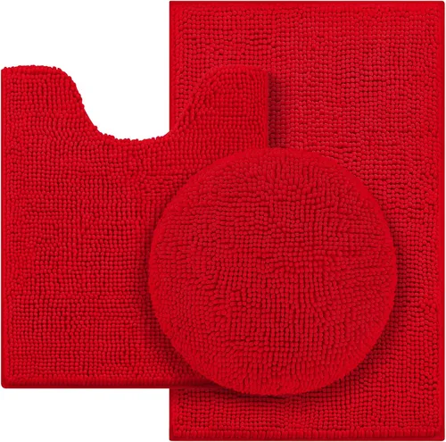 Vista 16 de HOMEIDEAS Juego de alfombras de baño negras de 3 piezas, alfombras y tapetes de felpilla de mantequilla, peludos, absorbentes, antideslizantes