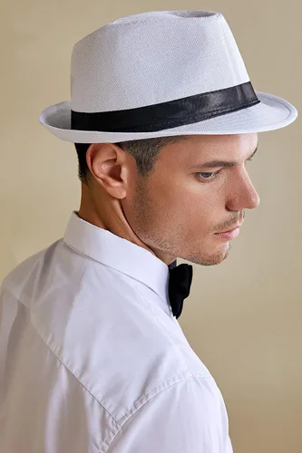 Vista 2 de BABEYOND - Sombrero de Panamá de fieltro de los años 20, gorra, para hombres, accesorios estilo Gatsby
