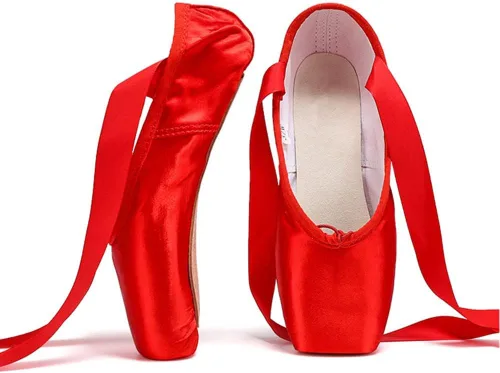 Vista 9 de Bininbox Niñas Zapatillas de Ballet de Lona Profesionales de Punta de Satén Negro