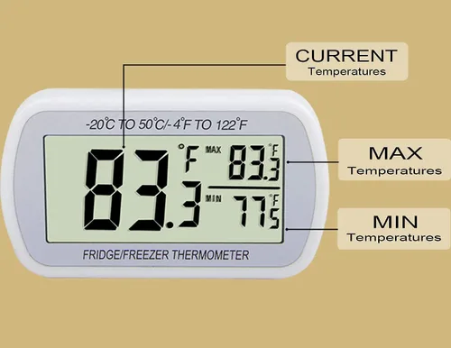 Vista 2 de AEVETE Termómetro digital impermeable para refrigerador, gran LCD, con parte trasera magnética, sin lujos, fácil de leer, 1 blanco y 1 negro