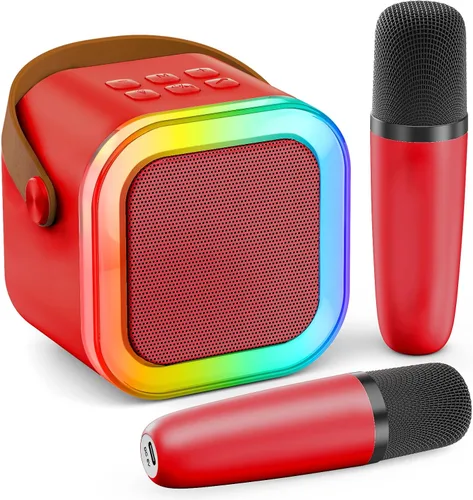 Vista 13 de Mini máquina de karaoke, micrófono de karaoke portátil Bluetooth con altavoz para cantar con 2 micrófonos y luz, monitores de audio de estudio