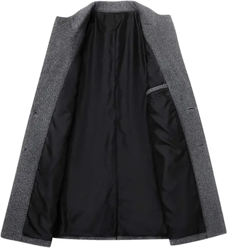 Vista 3 de Litteking Abrigo de invierno para hombre, gabardina de lana, abrigo casual de un solo botonadura