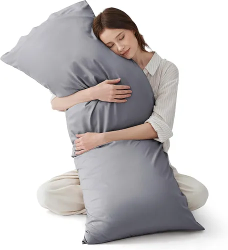 Vista 17 de Bedsure Fundas de almohada de tamaño estándar, fundas de almohada refrescantes, rayón derivado de bambú, color gris oscuro, juego de 2, fundas