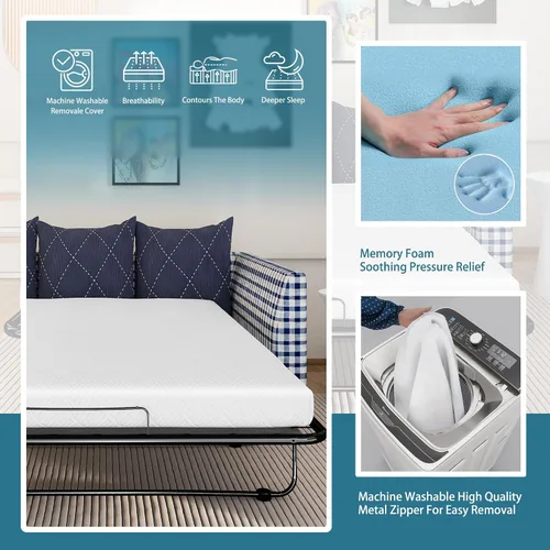 Vista 4 de Colchón de repuesto de espuma viscoelástica de 4.5 pulgadas para sofá cama de tamaño individual, certificado Oeko-TEX, funda lavable