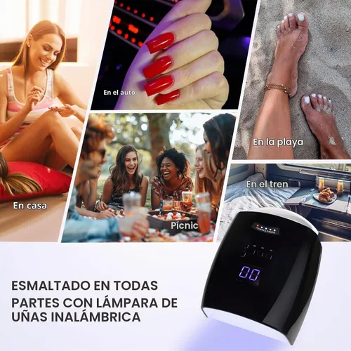 Vista 7 de Lámpara de uñas LED UV inalámbrica, lámpara de uñas de gel recargable de 66 W, luz UV inalámbrica para uñas de gel con sensor automático y 5 Negro