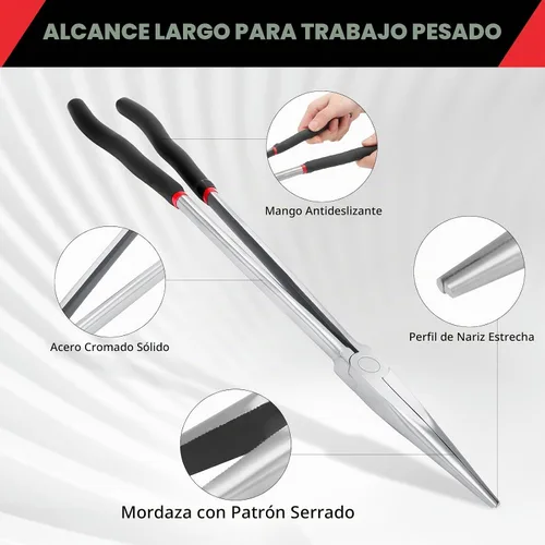 Vista 3 de Alicates de punta de aguja de 16 pulgadas, alicates de punta de aguja extralargos de acero de largo alcance con mango antideslizante, herramienta