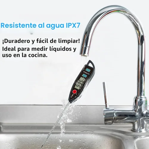 Vista 2 de BOMATA Termómetro digital para agua, líquido, vela y cocina. Termómetro de lectura instantánea para alimentos, resistente al agua IPX7 con sonda