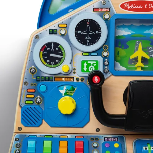 Vista 6 de Melissa & Doug - Tablero interactivo de piloto de jet, cabina de simulación de avión con volante de pilotaje, luces, sonidos, botones e