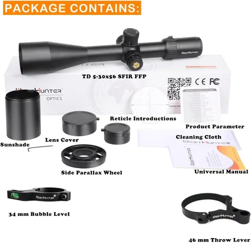 Vista 4 de WestHunter Optics TD 5-30x56 SFIR FFP Precision 1/10 MIL Riflescope para disparos de competición, torreta de parada cero iluminada, primer plano