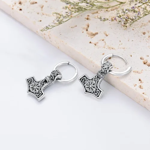 Vista 4 de Aretes vikingos para hombre, plata de ley, aretes colgantes vikingosgóticos, joyería vikinga, regalo para mujeres y hombres