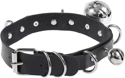 Vista 3 de Daimay Bells Gargantilla Collar De Cuero PU Gargantilla Gótica Collar Con Campana Punk Rock Collar Tamaño Ajustable - Negro