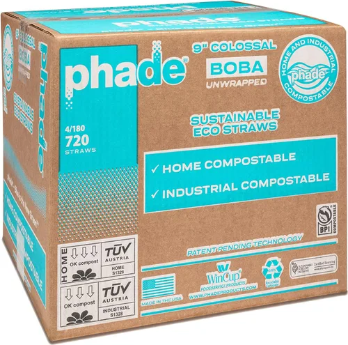 Vista 7 de phade Pajitas Boba colosales ecológicas de 9.0 pulgadas para batidos y batidos, sin envolver, 180 unidades, compostables, biodegradables marinos
