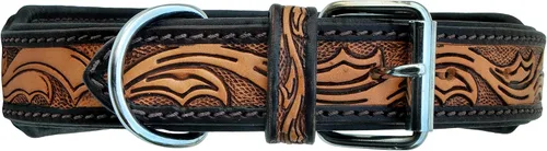 Vista 3 de Collar de cuero para perro, estilo occidental, resistente, manual, ajustable, con cuentas y acolchado, suave para cachorros y perros grandes, 10AB011