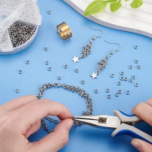 Vista 3 de PandaHall Elite, 1 caja, anillos de acero inoxidable de 4 mm - 10 mm de diámetro, calibre 18