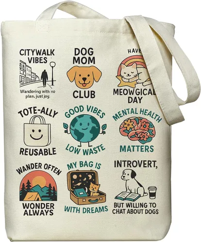 Vista 14 de itgowisa Bolsa de lona reutilizable con cremallera y asas, bolsillo grueso, para compras, compras, playa, regalo Adoptdontshop