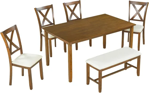 Vista 9 de Harper & Bright Designs Juego de mesa de comedor de 6 piezas, juego de mesa de comedor con mesa de comedor rectangular de madera, 4 sillas