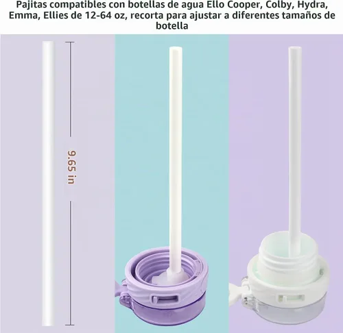 Vista 2 de Pajitas de repuesto compatibles con Ello Colby, Cooper, Hydra, botella de agua de vaso, jarra ZULU, 6 popotes y 1 cepillo de limpieza