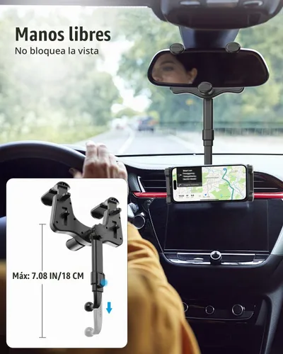 Vista 2 de Soporte para tablet para espejo retrovisor de automóvil, soporte retráctil para teléfono para espejo retrovisor, soporte para GPS giratorio de 360°