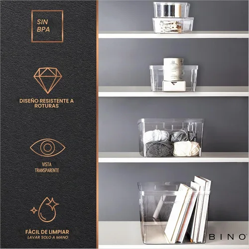 Vista 7 de BINO Contenedores de almacenamiento de plástico, grandes, paquete de 2 de The Lucid Collection, contenedores multiusos, asas integradas, libres