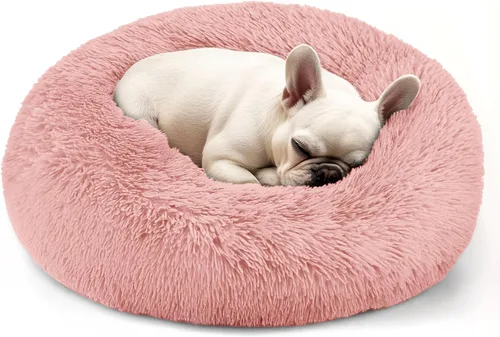 Vista 21 de Hoewina - Cama redonda, calmante, en forma de rosquilla, lavable, esponjosa para interiores, perros y gatos pequeños y medianos, negro, 20 pulgadas