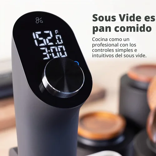 Vista 4 de Greater Goods Sous Vide Kit con contenedor, estante, tapa y manga, 1100 W