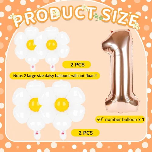 Vista 3 de Dripykiaa 5 globos de helio de aluminio para niñas de 40 pulgadas, diseño de margaritas de oro rosa
