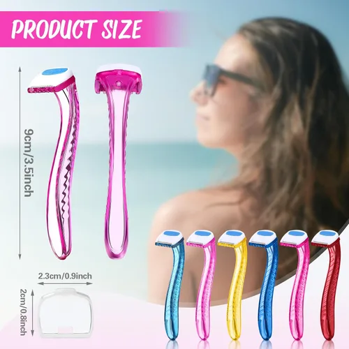 Vista 2 de Honoson 16 piezas de maquinilla de afeitar desechables para mujer, kit de afeitado de piel sensible con cubierta protectora, recortadora