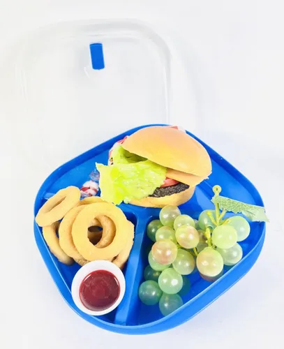 Vista 6 de Juego de 4 recipientes de almacenamiento de alimentos para microondas, caja de preparación de comidas, cajas Bento - 3 secciones / compartimentos