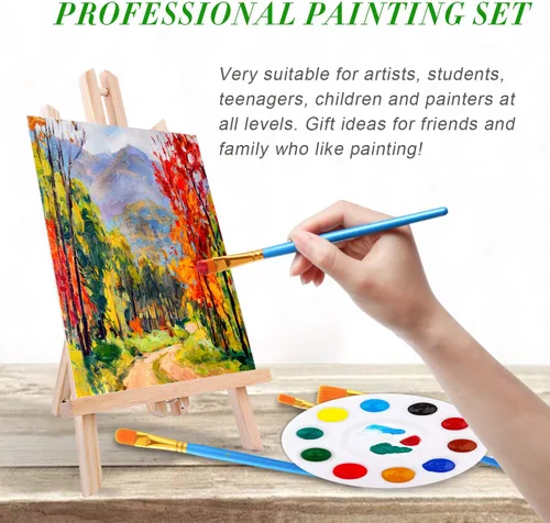 Vista 6 de ESRICH Juego de pintura acrílica, suministros de pintura con 2 piezas de pintura acrílica de 12 colores, 1 caballete, 3 lienzos, 30 pinceles y 3