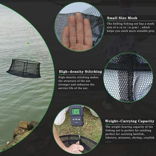 Vista 2 de Drasry Fishing Net Trap for Bait Minnow Shrimp Crayfish Foldable Fish Crawdad Lobsters Cast Net Collapsible