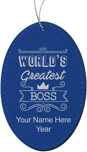 Vista 6 de LaserGram Adorno de Navidad personalizado, el jefe más grande del mundo, piel sintética, idea de regalo personalizada grabada con láser