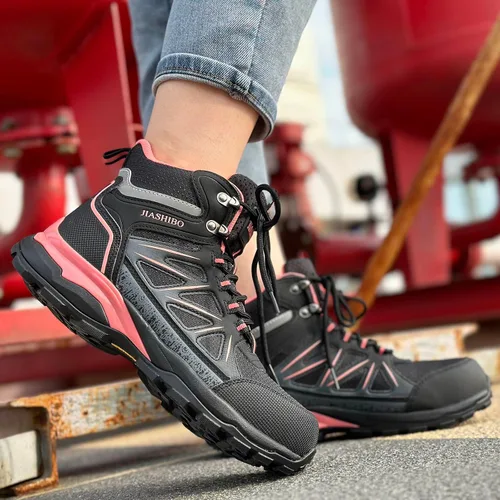 Vista 3 de JIASHIBO Botas de trabajo con punta de acero para mujer, calzado protector multifuncional, antideslizante, resistente a pinchazos, absorción