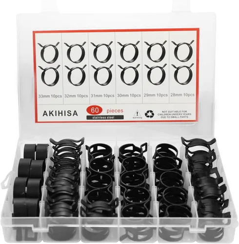 Vista 10 de AKIHISA 75Pcs Kit surtido de abrazaderas de manguera de banda de resorte de 19-38mm con llaves de abrazadera de manguera, 13 tamaños de clip