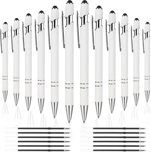 Vista 25 de 12 unidades 2 en 1 bolígrafo con punta de lápiz capacitivo, 1,0 mm de tinta negra, bolígrafo metálico con punta de lápiz capacitivo para pantallas