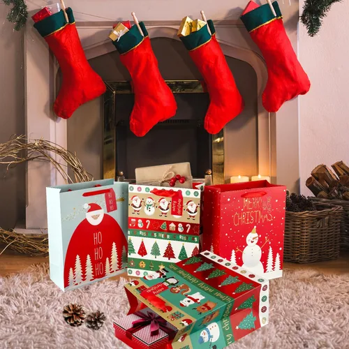 Vista 4 de SPERPAND 12 piezas de bolsas de regalo de Navidad grandes con papel de seda, bolsas de golosinas reutilizables con asas, bolsas de regalo de Navidad