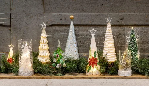 Vista 5 de Boston International Decoración de árbol de mesa LED para Navidad de invierno, pequeño, champán y blanco