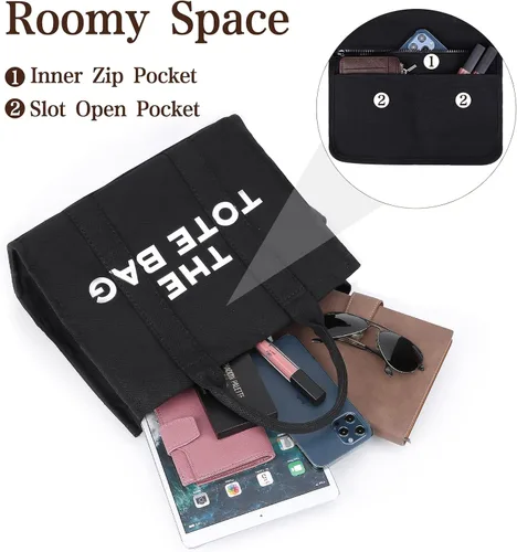 Vista 4 de JQWSVE Bolsas de lona para mujer bolso de mano con cremallera bolso cruzado de lona para oficina viajes escuela