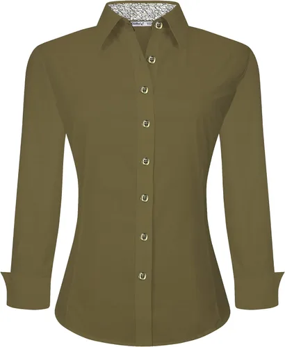 Vista 26 de Esabel.C - Camisa de trabajo con botones de manga larga para mujer, elástica, corte regular