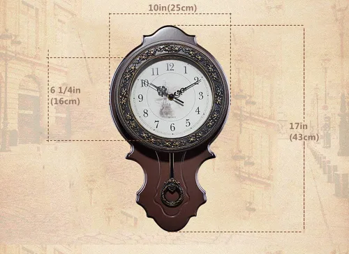 Vista 5 de XICHEN Reloj de pared de péndulo de madera simulada estilo europeo retro, diseño de movimiento de cuarzo, estructura principal de plástico, textura