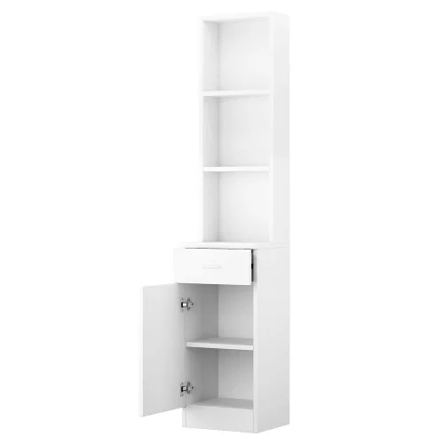 Vista 9 de OmySalon Estación de peluquería de peluquería, gabinete de almacenamiento de peluquería, equipo de salón con 5 compartimentos, 1 cajón, 1 puerta