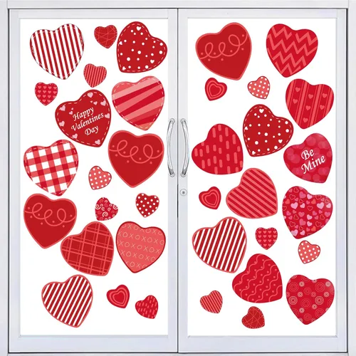 Vista 10 de 12 hojas de calcomanías para ventana del día de San Valentín, diseño de corazón de conversación de doble cara, calcomanías de caramelo