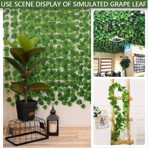 Vista 4 de 12 Pack Plantas Artificial Decoración Hojas Hiedra Artificial 26m Garland Plants Hanging Wedding Garland Fake Follaje Flores Inicio Cocina Jardín