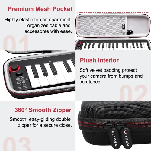 Vista 3 de LTGEM - Funda compatible con M-AUDIO Keystation Mini 32 MK3/Donner N-32 MINI controlador de teclado MIDI USB de 32 teclas, bolsa de almacenamiento