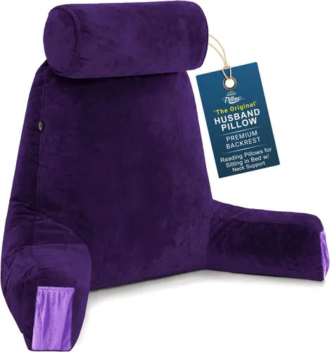 Vista 30 de Almohada Husband Mediana Negra, Respaldo para Niños, Adolescentes, Adultos Pequeños – Almohada de Lectura con Brazos, Altura Ajustable, Espuma