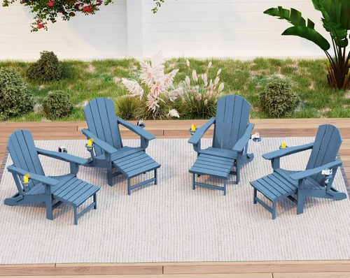 Vista 13 de KINGYES Silla Adirondack plegable ajustable con otomana y 2 portavasos, silla reclinable Adirondack HDPE con reposapiés, Aruba